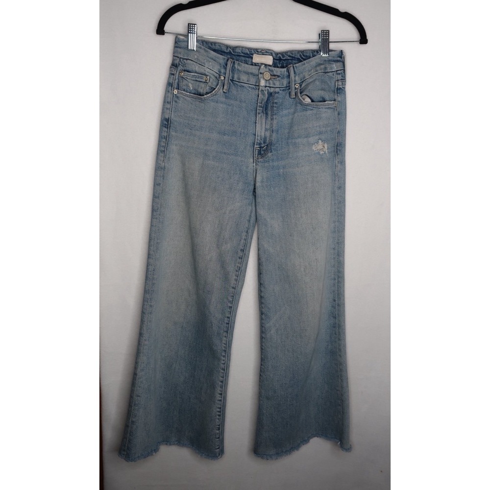 MOTHER The Roller Crop Fray Jeans Size 25 Light Wash Wide Leg Distressed